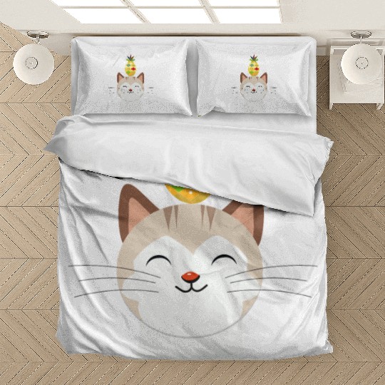 Happy Cat with Pineapple - Tropical Animal Design Bedding Sets