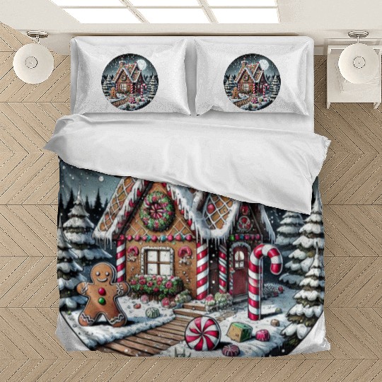 Christmas Gingerbread House with Candy Canes Bedding Sets