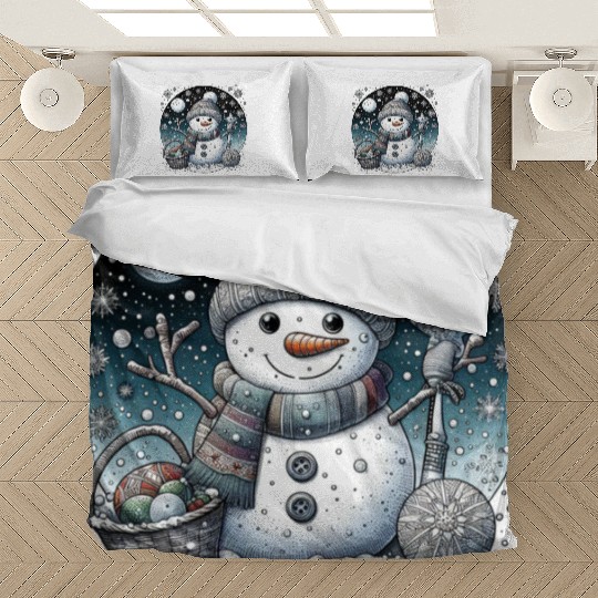 Whimsical Christmas Snowman with Scarf Bedding Sets