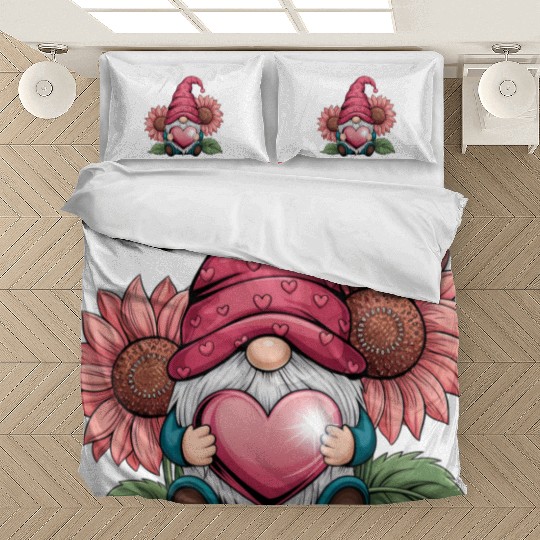 Happy Valentines Gnome with Sunflower Bedding Sets