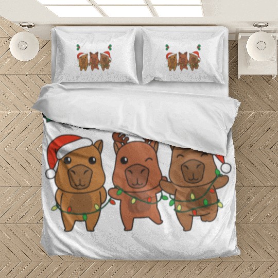 Merry Christmas Cute Capybara Festive Lights Bedding Sets