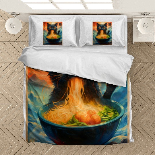 Cat Ramen Japanese Kawaii Cat Anime Funny Ramen Ca Bedding Sets