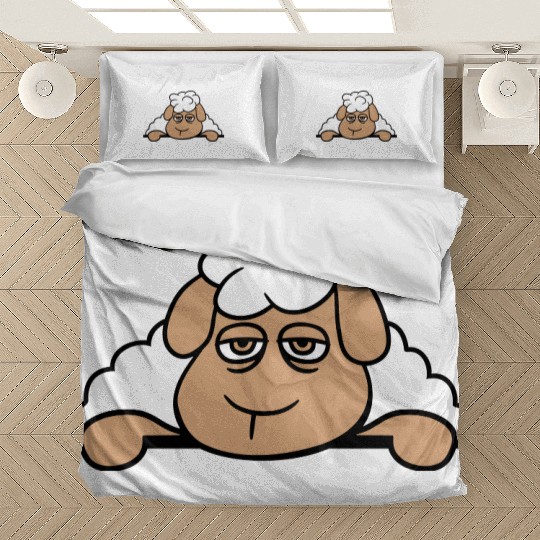 Sheep Tired Bored Behind Fence Wall Sign Looking Bedding Sets