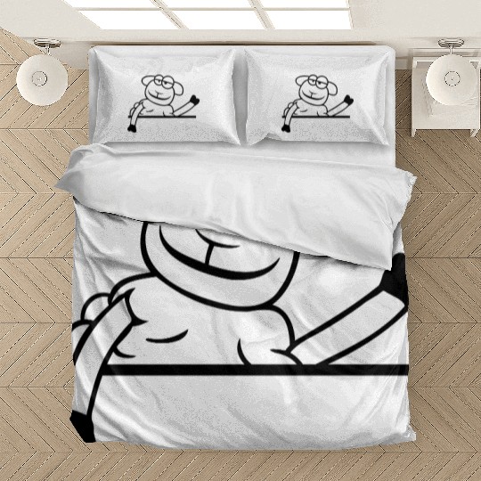 Sheep Waving Behind Wall Fence Sign Cool Smile Fun Bedding Sets