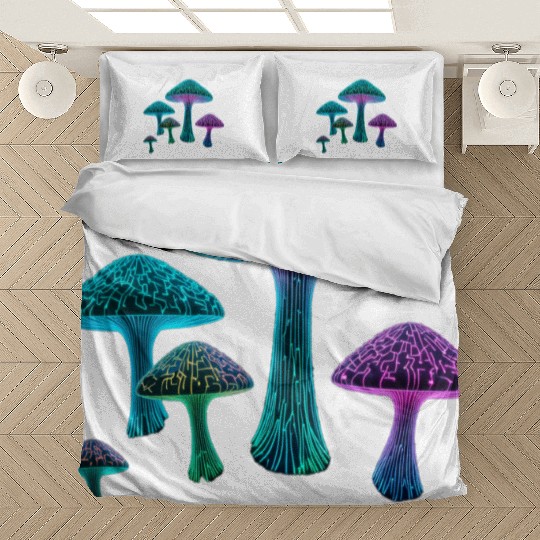 Psychedelic Neon Fungi Glow Bedding Sets
