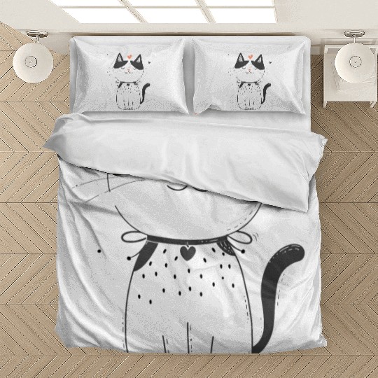 Cute Cat Happy Cat with Heart Bedding Sets