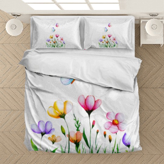 Colorful Flowers and Butterflies Design Bedding Sets