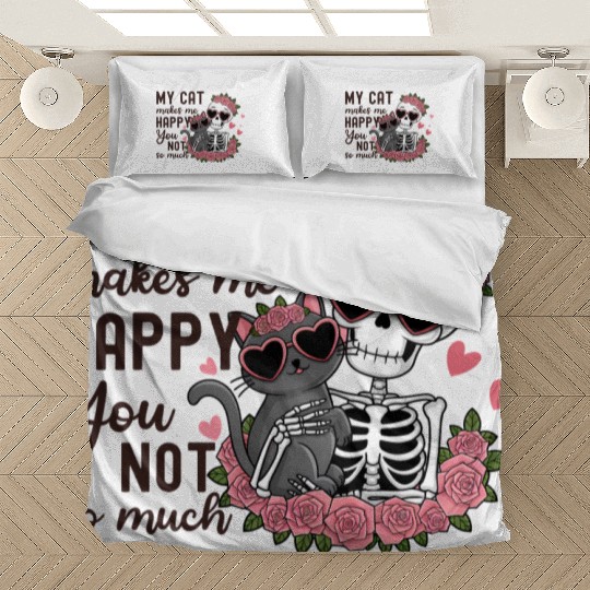 Funny Valentines Day Skeleton Cat Lover Bedding Sets