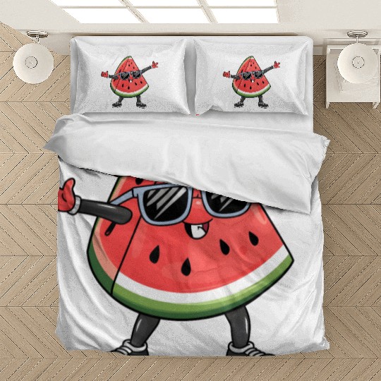 Funny Kawaii Watermelon Smiling with Sunglasses Ad Bedding Sets