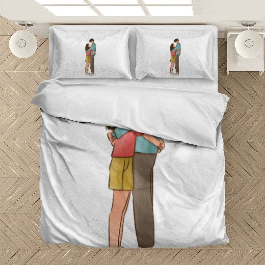 Adorable Couple Embrace Illustration Bedding Sets