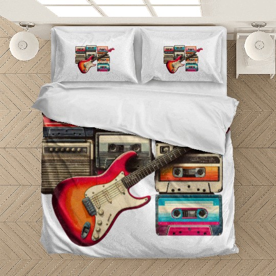 Old guitar and old cassette tape Bedding Sets