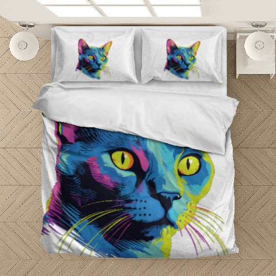Cat Watercolor Colorful Russian Blue Bedding Sets