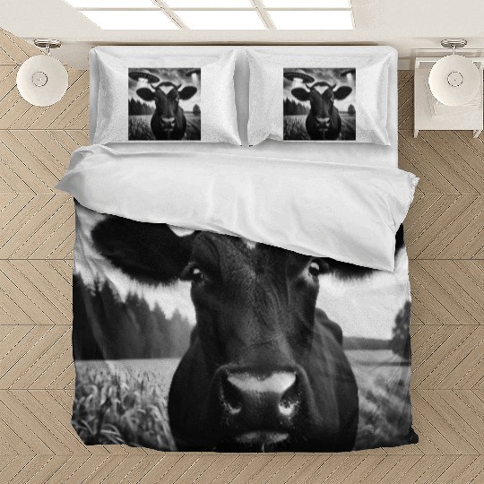 Cow cattle heifer Funny Graphic Selfie with UFO We Bedding Sets