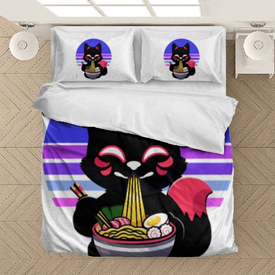 Cat Eating Ramen Noodles Kawaii Anime Japanese Bedding Sets