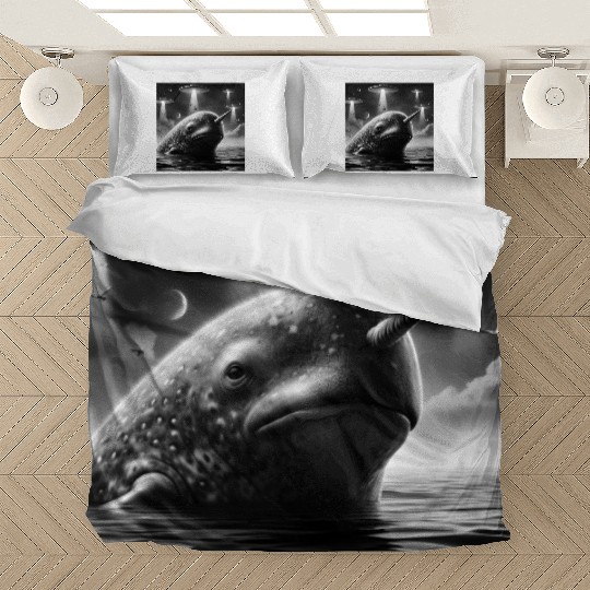 Narwhal Funny Graphic Selfie with UFOs Weird Alien Bedding Sets