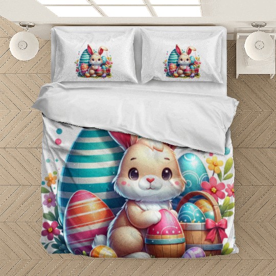 Hoppy Easter Kawaii Bunny Face Happy Easter Bedding Sets