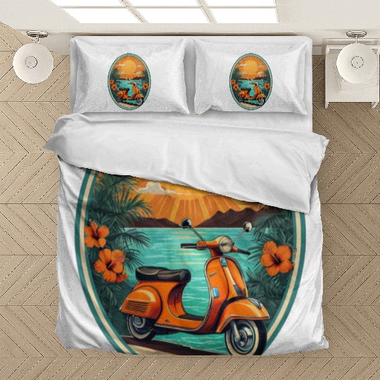 Beach Sunset Orange Scooter by Tropical Bedding Sets