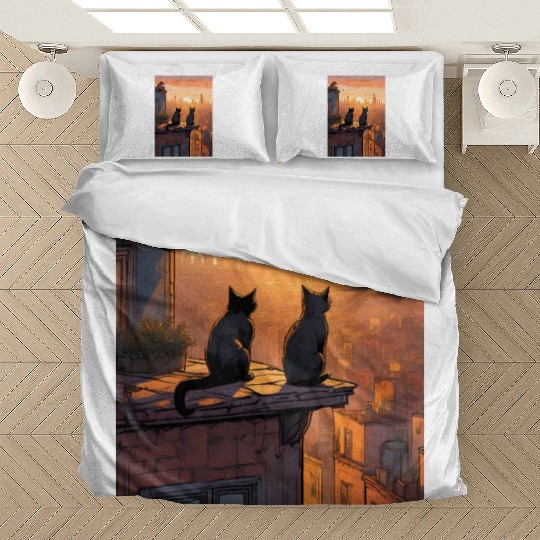 Cat painting red black cat Bedding Sets