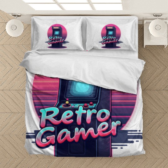 retro gamer in retro style oldschool gamer Bedding Sets