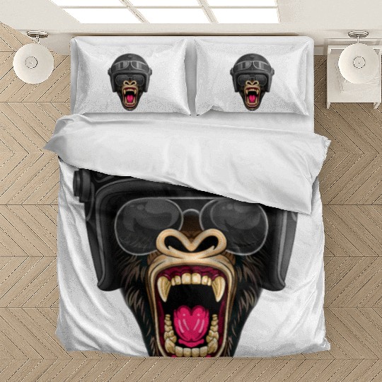 Biker Gorilla Motorcycle Silver Back Monkey Bedding Sets