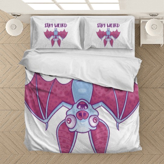 Stay Weird Quirky Albino Vampire Bat Cartoon Bedding Sets