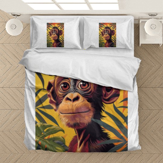 Chimpanzee close-up among branches. Bedding Sets