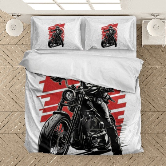 Sheriff Riding Motorcycle Illustration Bedding Sets