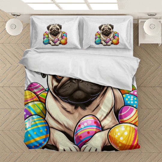 Cute Pug Easter Egg Cartoon Relax Chill Bedding Sets