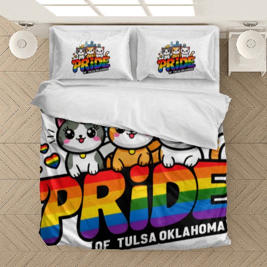 Pride of Tulsa City Oklahoma USA Rainbow Flag Bedding Sets