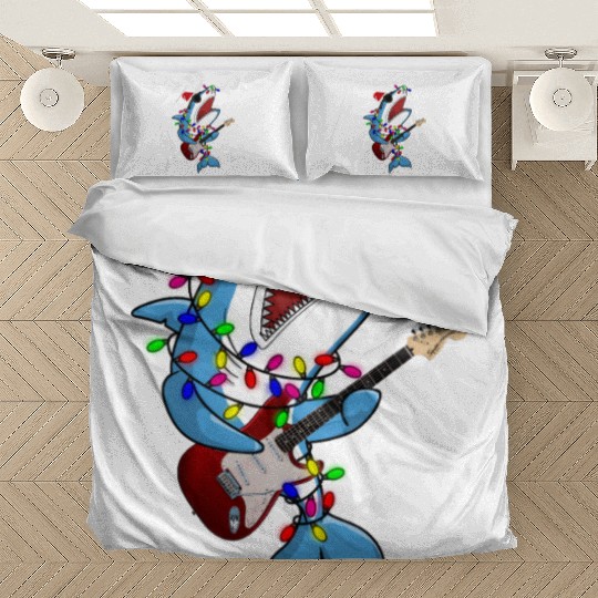 Shark Santa Guitar Player Bedding Sets