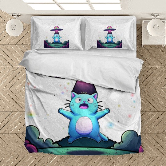 Alien Cat Abduction Art Bedding Sets
