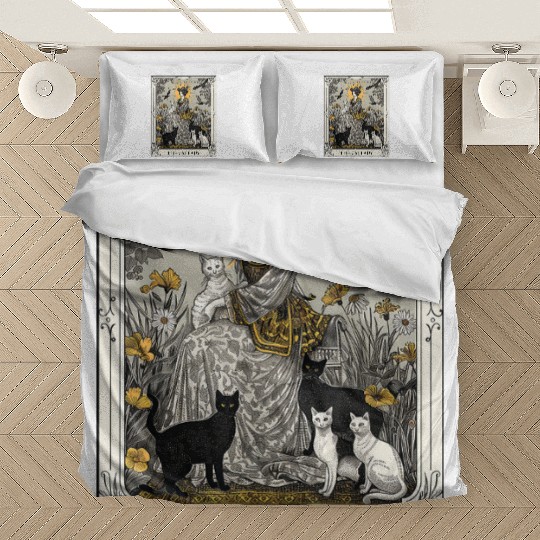 The Cat Lady Tarot Card Vintage Gothic Cat Mom Bedding Sets