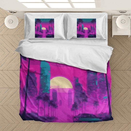 Neon Paradise Vaporwave Sunset Vibes Bedding Sets