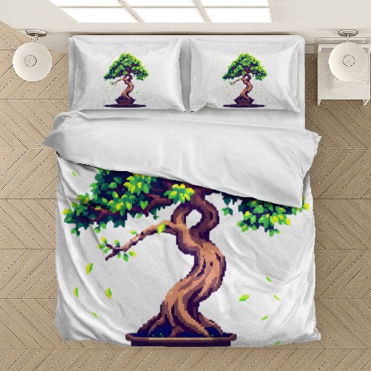 Pixel Bonsai Tree – Retro Nature Serenity Bedding Sets