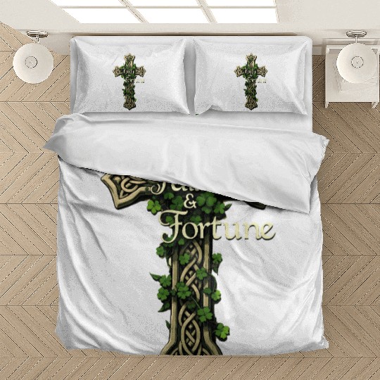 Celtic Cross Faith & Fortune Shamrock Design Bedding Sets