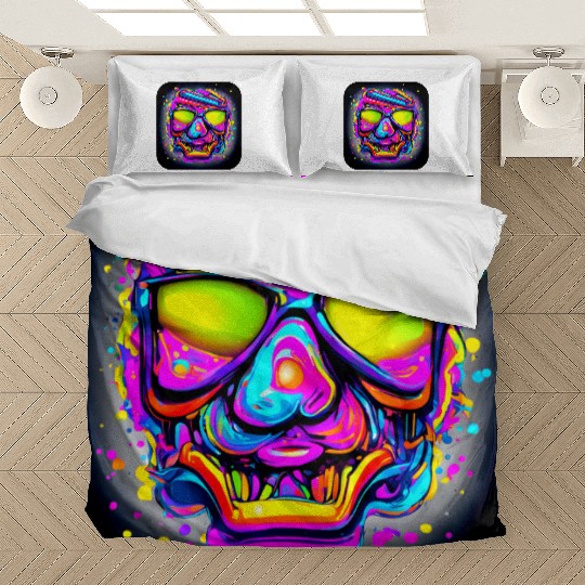 Neon Style Skull Rave Party Glow Bedding Sets