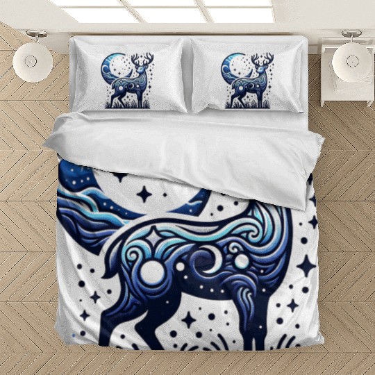 Celestial Deer Under Starry Night Moon Bedding Sets