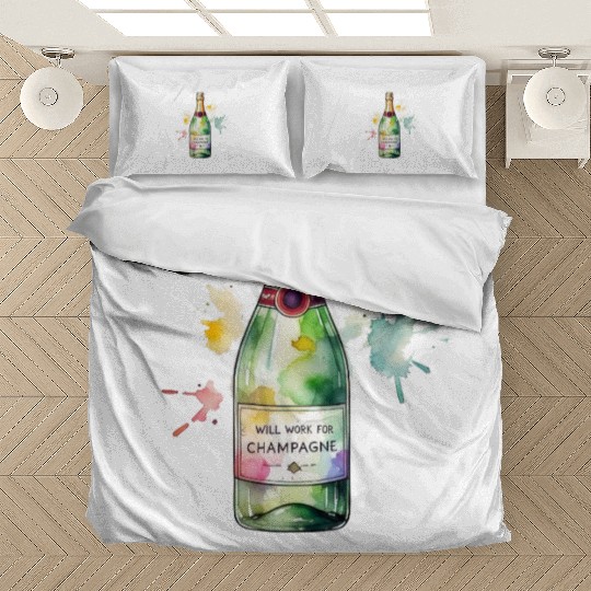 Funny Will Work For Champagne Bubbly Wedding Bride Bedding Sets