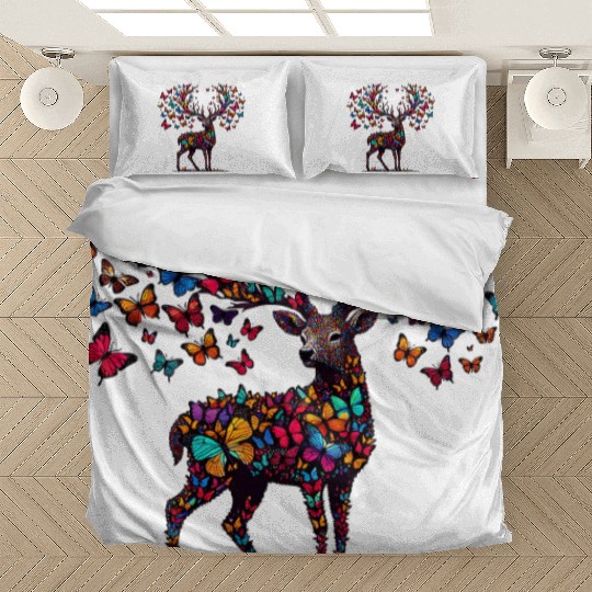 Vibrant Deer with Colorful Butterflies Fantasy Bedding Sets