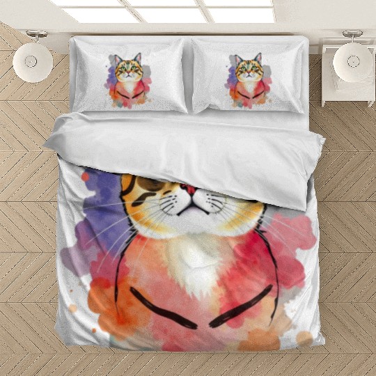 Elegant Watercolor Cat Bedding Sets – Artistic Cat Love