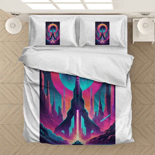 Neon Horizon: The Future of Space Exploration Bedding Sets