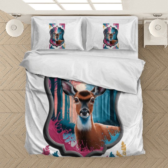 Deer in the forest framed mirror Bedding Sets