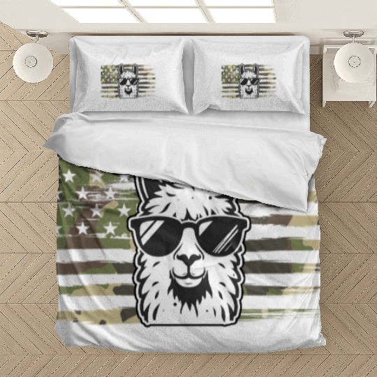 Llama Camouflage US Flag Llama Bedding Sets