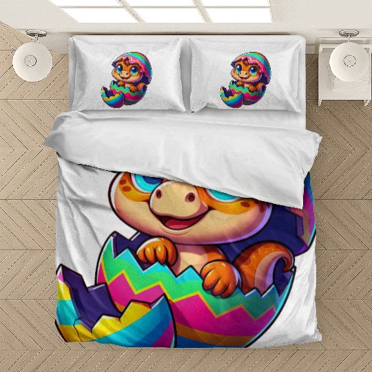 Cute Dino hatching from colorful Easter egg Bedding Sets