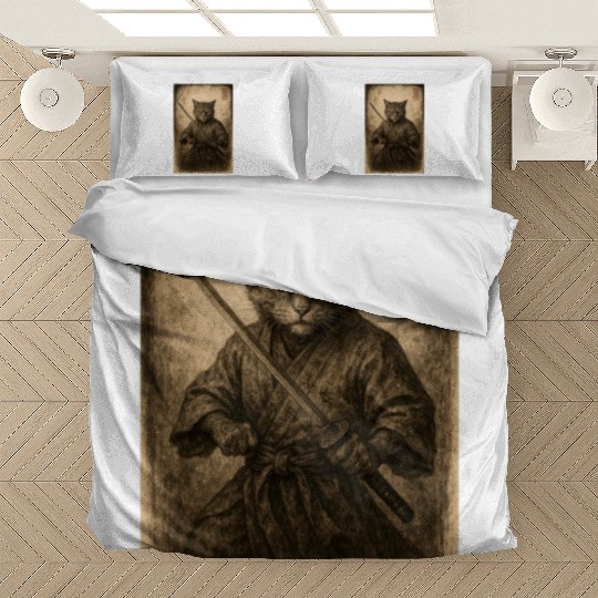 Samurai Cat in Vintage Style Bedding Sets