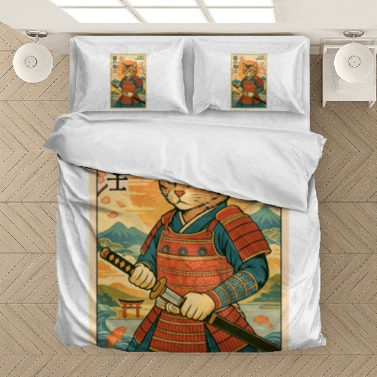 Samurai Cat in Traditional Armor Art Bedding Sets