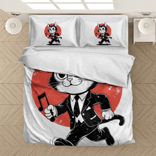 Whimsical Black White Cat Conductor Bedding Sets