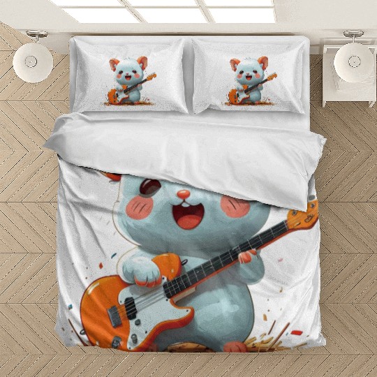 Cute Cartoon Guitar Mouse Stickers Bedding Sets