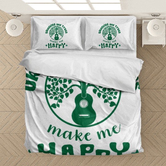 Ukuleles and Trees make me Happy green Bedding Sets