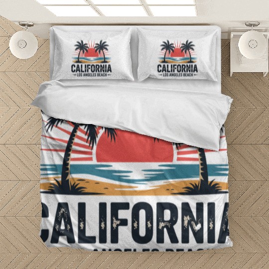 Trendy Los Angeles California Palm Tree Beach Suns Bedding Sets